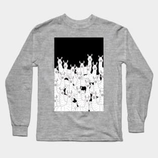 Llama Party - Black and White Long Sleeve T-Shirt